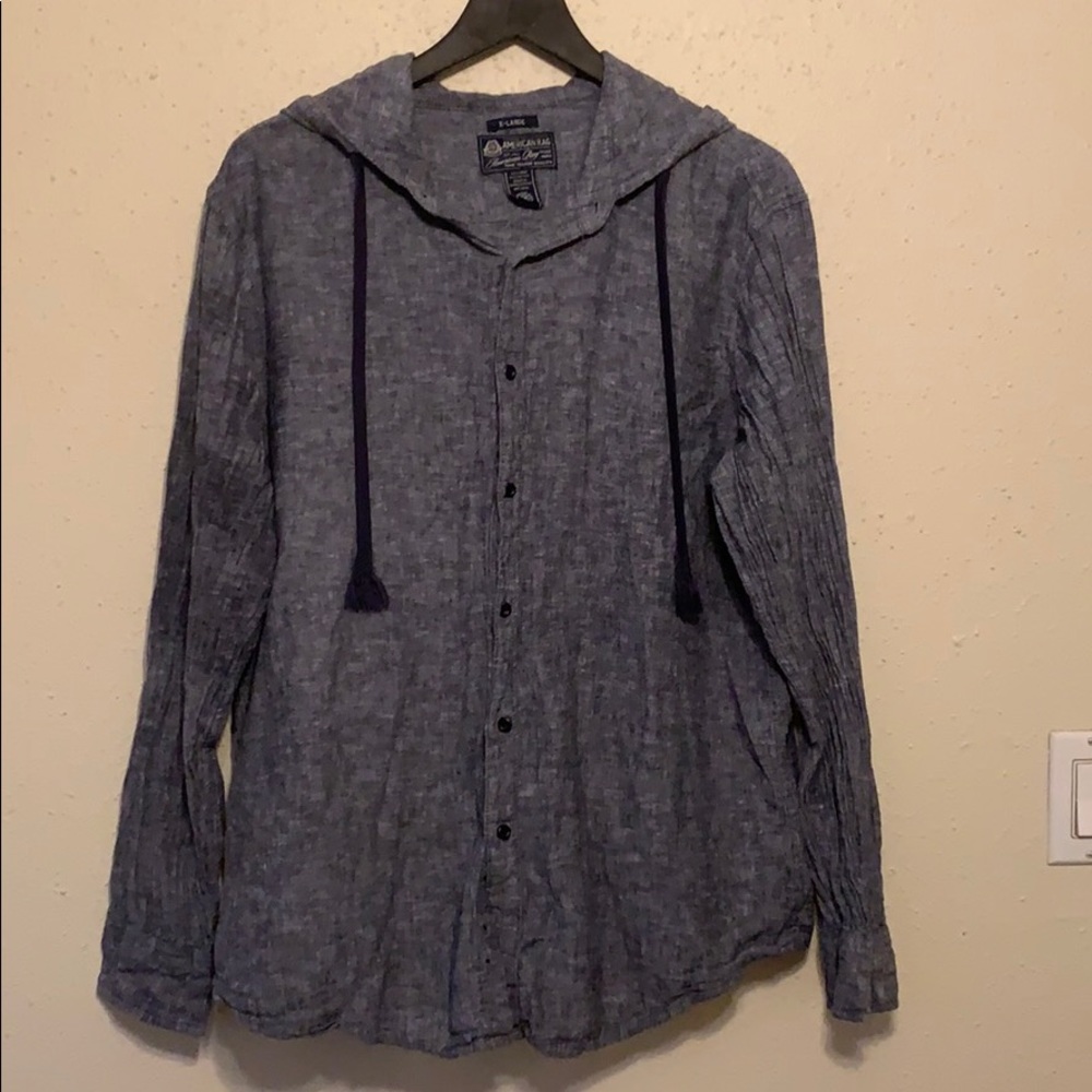 American Rag Blue Button Down with Hood